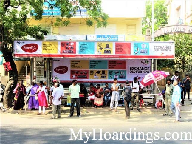 OOH Hoardings Agency in India, Bus Shelter Branding Company in Besant Nagar 7th Avenue Vannadurai Bus Stop Chennai
